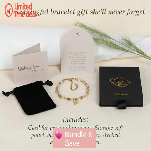 14k Gold Plated Shell Bead Bracelet with Cross Heart Charms Adjustable - Picture 6 of 7